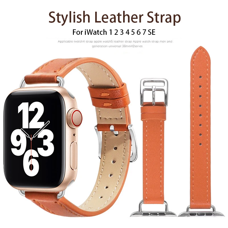 

Genuine Leather Strap for Apple watch Band 38mm 40mm 41mm 42mm 44mm 45mm Fashion Single Lap iwatch 7 6 5 4 3 2 1 SE Strap