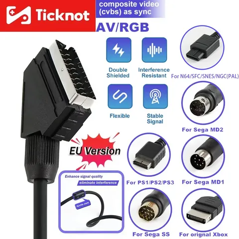 RetroScaler Композитный видеокабель 1,3 м SYNC RGB Scart для Saturn/MD/Xbox/PS1/PS2