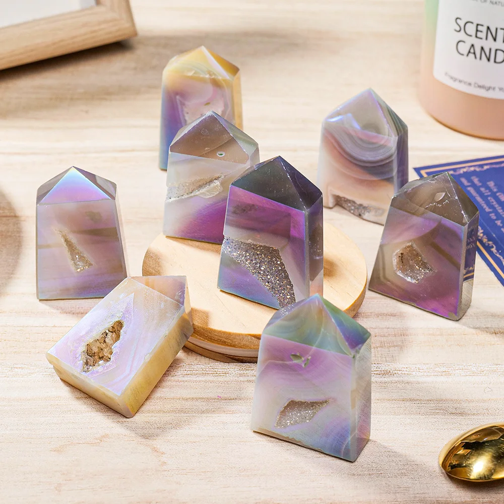 Натуральные лечебные камни, агат, точка, кристалл, башня Aura, Радужный цвет, здоровый хрусталь, украшение для дома