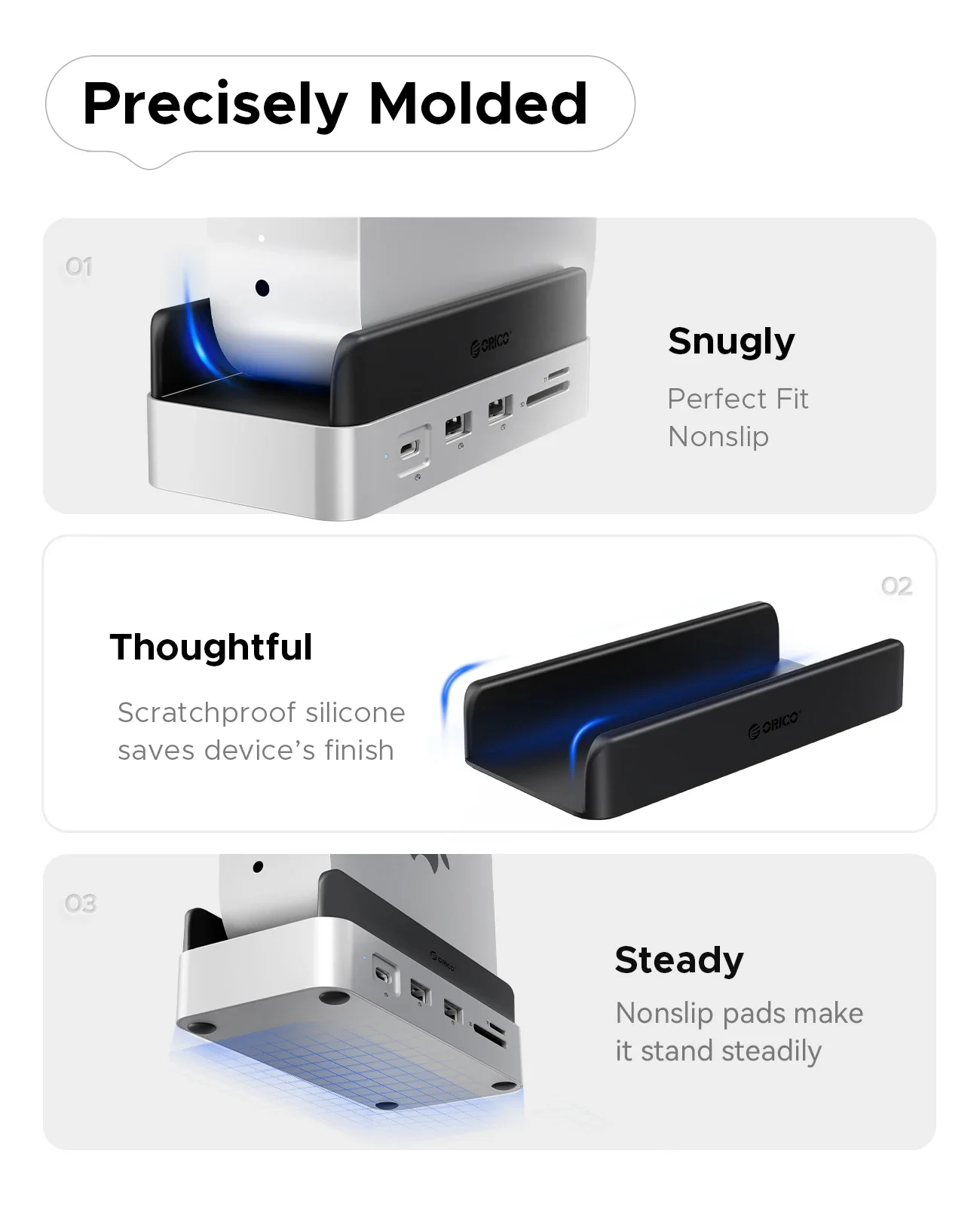 Фото ORICO Mini Dock SSD Enclosure Док-станция с подставкой USB3.2 Gen2 Type C Dock Встроенная подставка SSD 512G 1T 2T 4T Mac mini M4 №2