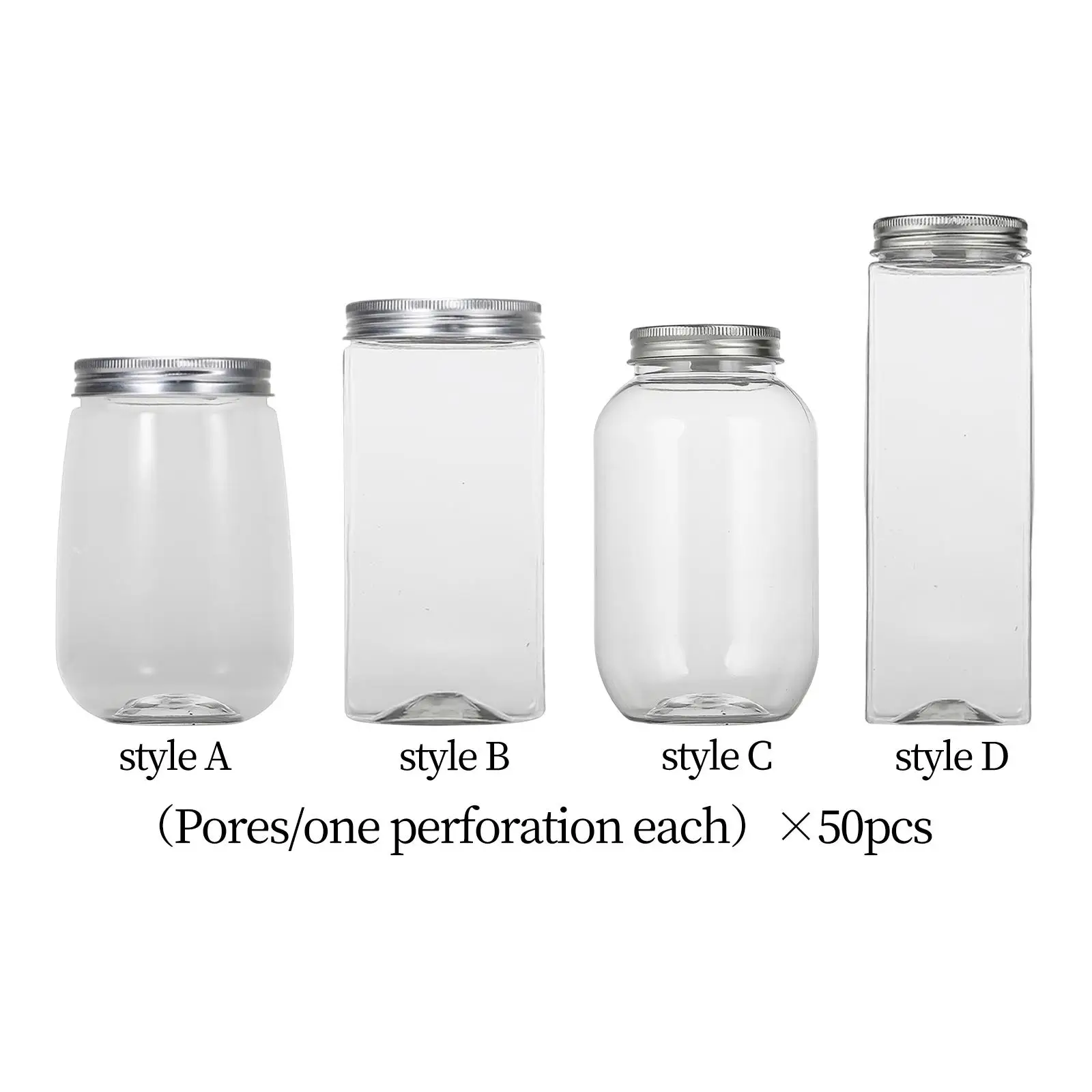 

50x Wide Mouth Bubble Tea Cups Transparent Travel Tumbler Jar Bottle Smooth Sided Reusable Canning Jar for Smoothie water Juice