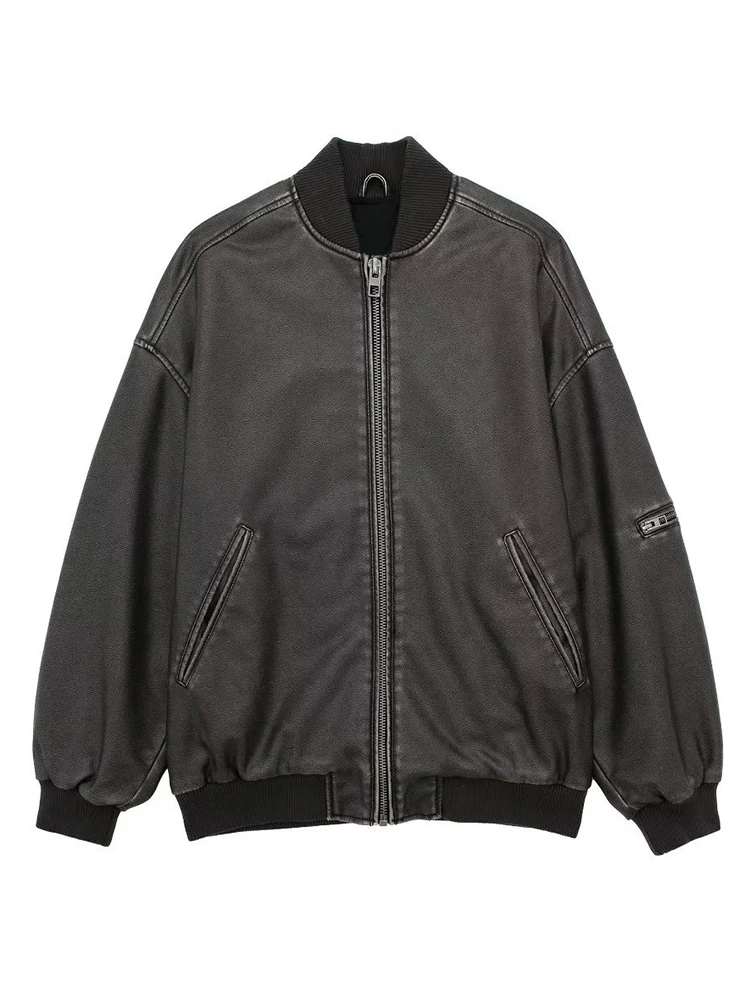 

Fitaylor Новинка весна осень женская уличная куртка из искусственной кожи женская винтажная Повседневная Свободная мотоциклетная куртка из искусственной кожи с круглым вырезом на молнии