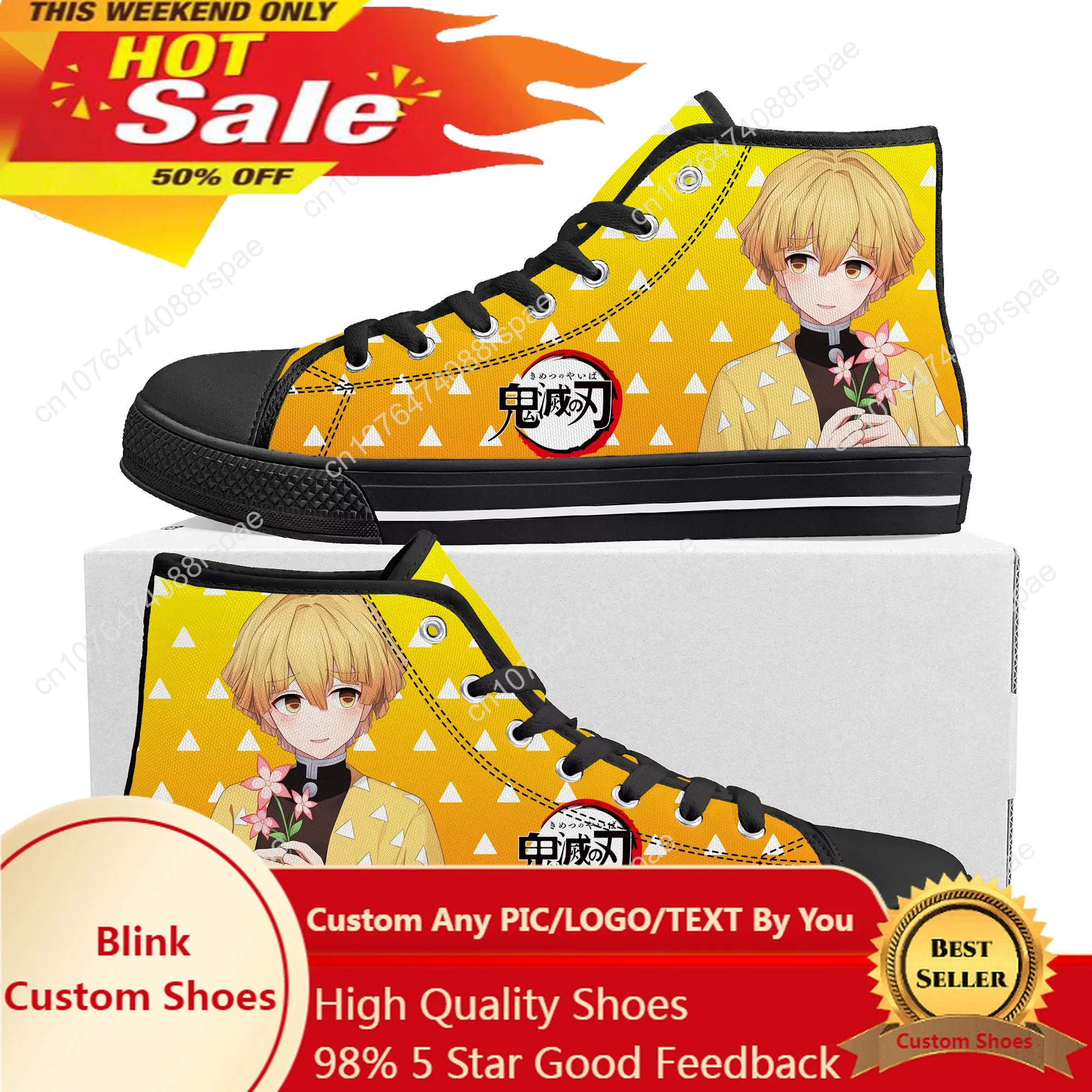 

Agatsuma Zenitsu Demon Slayer Kimetsu No Yaiba High Top Sneakers Mens Womens Teenager Canvas Sneaker Couple Shoes Custom Shoe