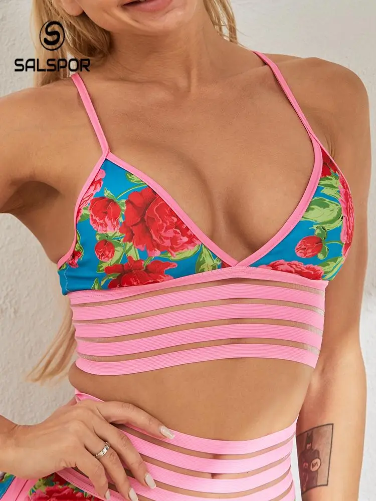 

SALSPOR сексуальный бюстгальтер с V-образным вырезом и принтом розы, женское дышащее нижнее белье для тренировок и фитнеса, бюстгальтеры пуш-ап,...