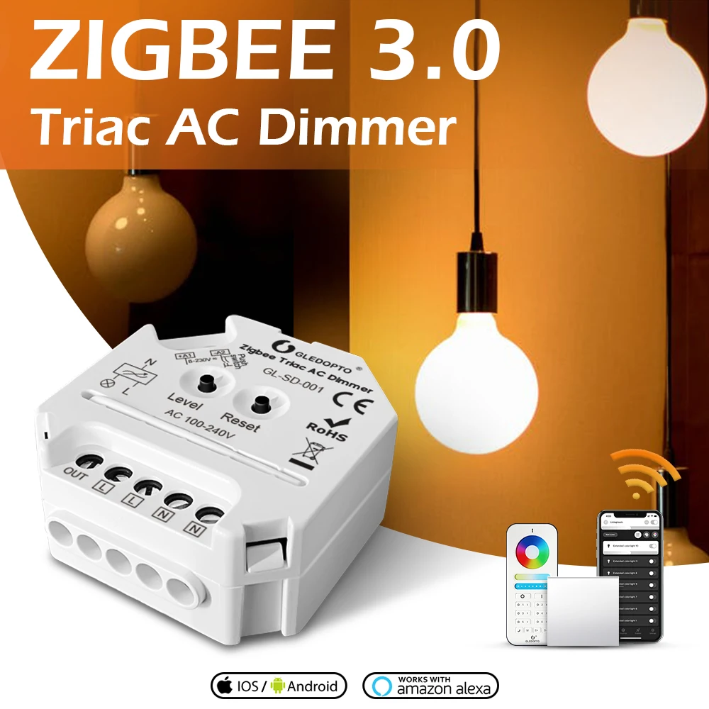 

GELDOPTO Zigbee 3.0 Smart Home Triac AC Dimmer LED-Touch Control Push-Switch Work with 2.4G Remote Control Smartthings