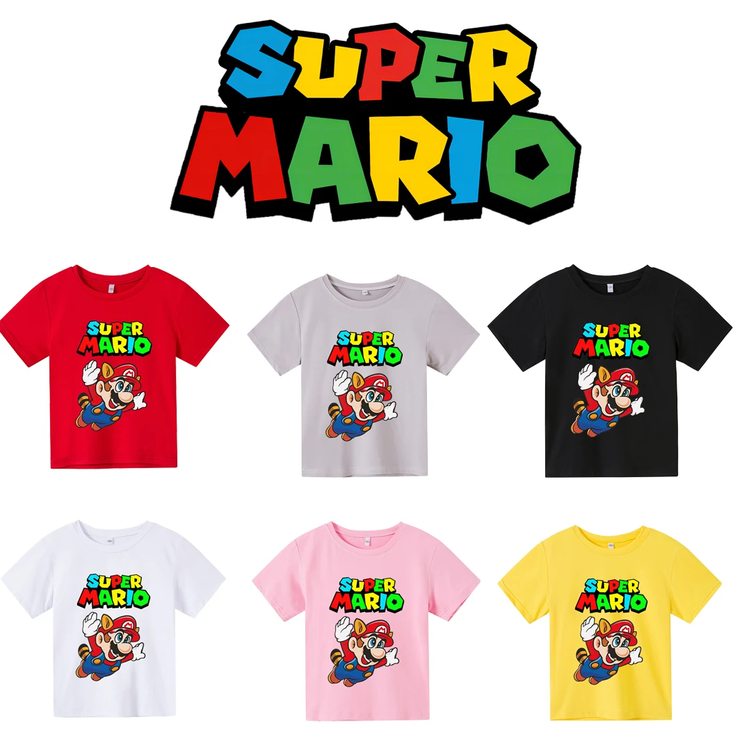 

2 set Super Marios T-shirt Game Cartoon Boys Girls Tees Short Sleeves Boutique Tops Kid Clothes Mario Bros Figure Harajuku Shirt