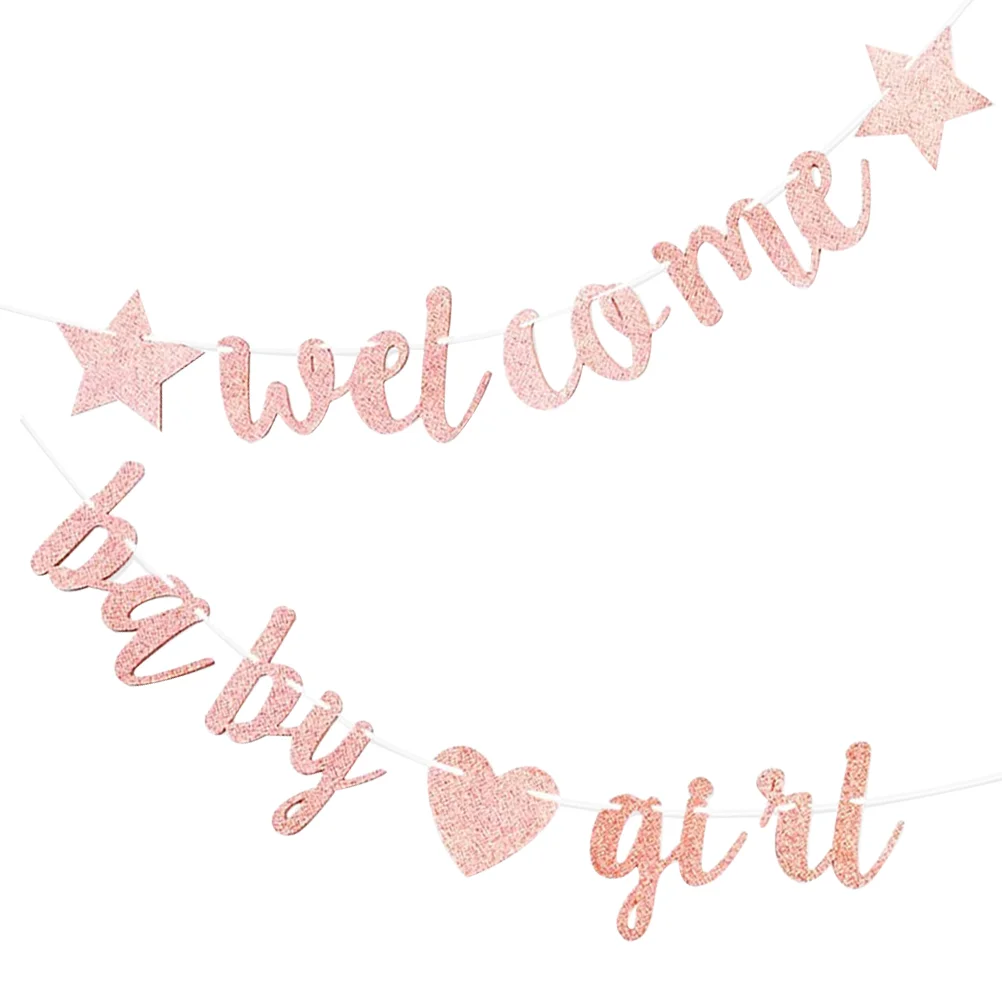 

Baby Party Latte Shower Flag Gender Reveal Supply Paper Banner Banners Birthday Hanging Glitter Welcome Gifts