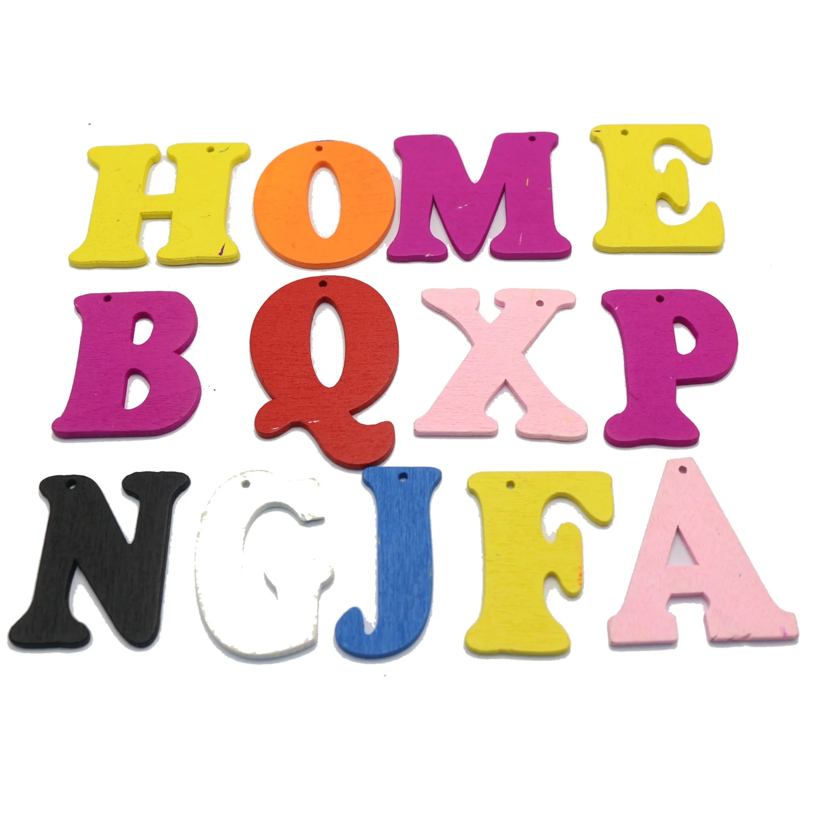 

50 Assorted Bright Color Big Wooden Wood-Cut Alphabet Letter Charms Pendant 40mm