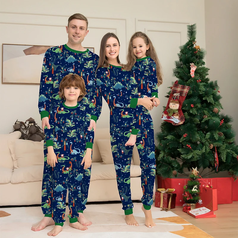 

Family wear Parent-child Suit Pajama Suit Women Men Sleepwear Pyjama Cartoon Dinosaur print Festival Party Home Wear Pijama muje