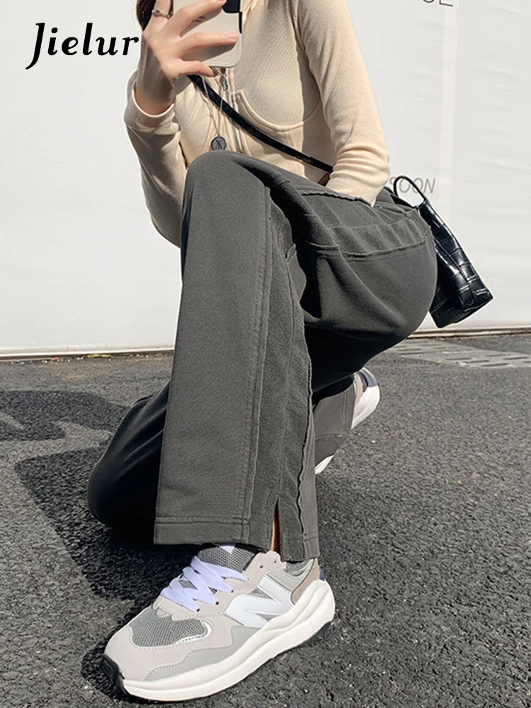 

Split Dark Gray Wide Leg Pants Women Sweatpants American High Street Sports Casual Pants Straight Black Trousers XS-XXL