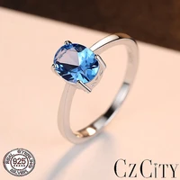 czcity rings for women original 925 sterling silver rings natural solitaire blue engagement wedding aestethic rings fine jewelry