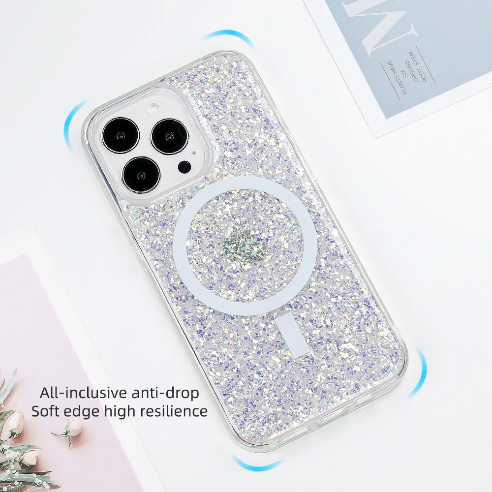 3D Glitter Women Case For iPhone 14 Plus 13 12 Pro Max Bling Rhinestone Magnetic Cover For Magsafe Charger Accessories