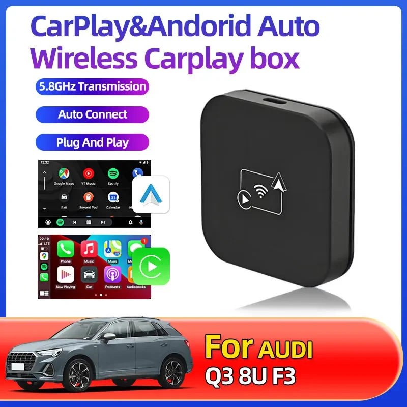 Фото Для Audi Q3 8U F3 Новое обновление беспроводной и проводной адаптер CarPlay Smart 2in1 Box Plug&Play Apple Bluetooth 5,8 ГГц Wi-Fi Plug and Play №1