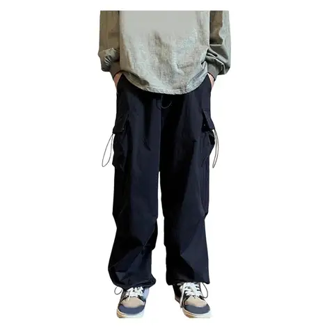 Брюки-карго мужские с эластичным поясом, мягкие брюки из дышащей ткани с несколькими карманами, широкие штанины, повседневная спортивная уличная одежда