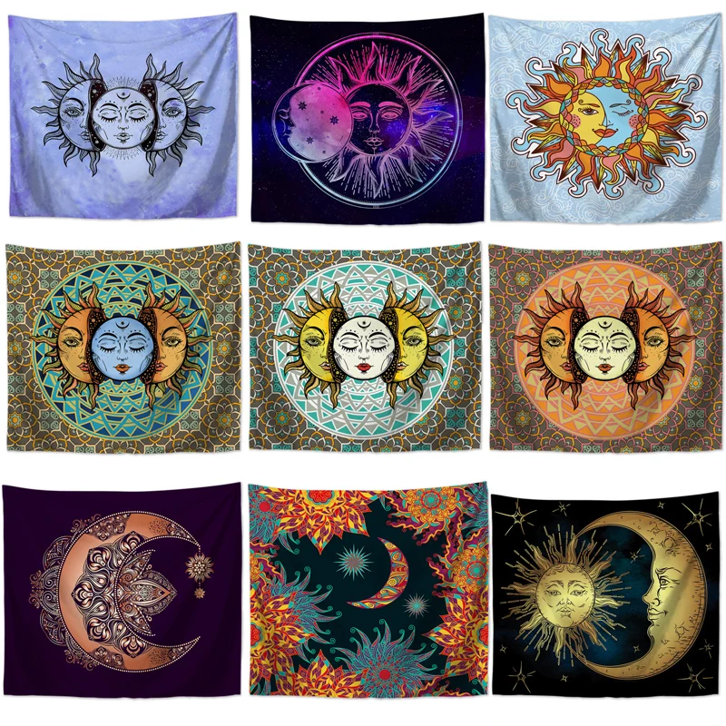 

White Black Colorful Sun Moon Mandala Tapestry Wall Hanging Celestial Wall Tapestry Hippie Wall Carpets Dorm Decor Wall Tapestry