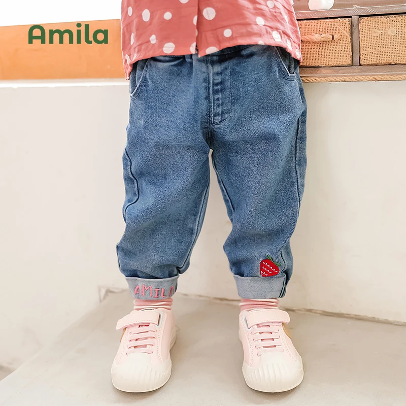 Amila Kids Pants 2022 Autumn New Baby Soft Jeans Toddler Girls and Boys Fashion Kids Cotton Long Denim Trousers Children Clothes