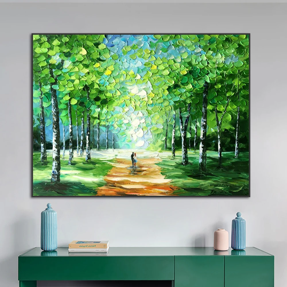 

Green Forest Hand Painted Oil Painting On Canvas Wall Art Abstract Natural Landscape Home Decoration Frameless