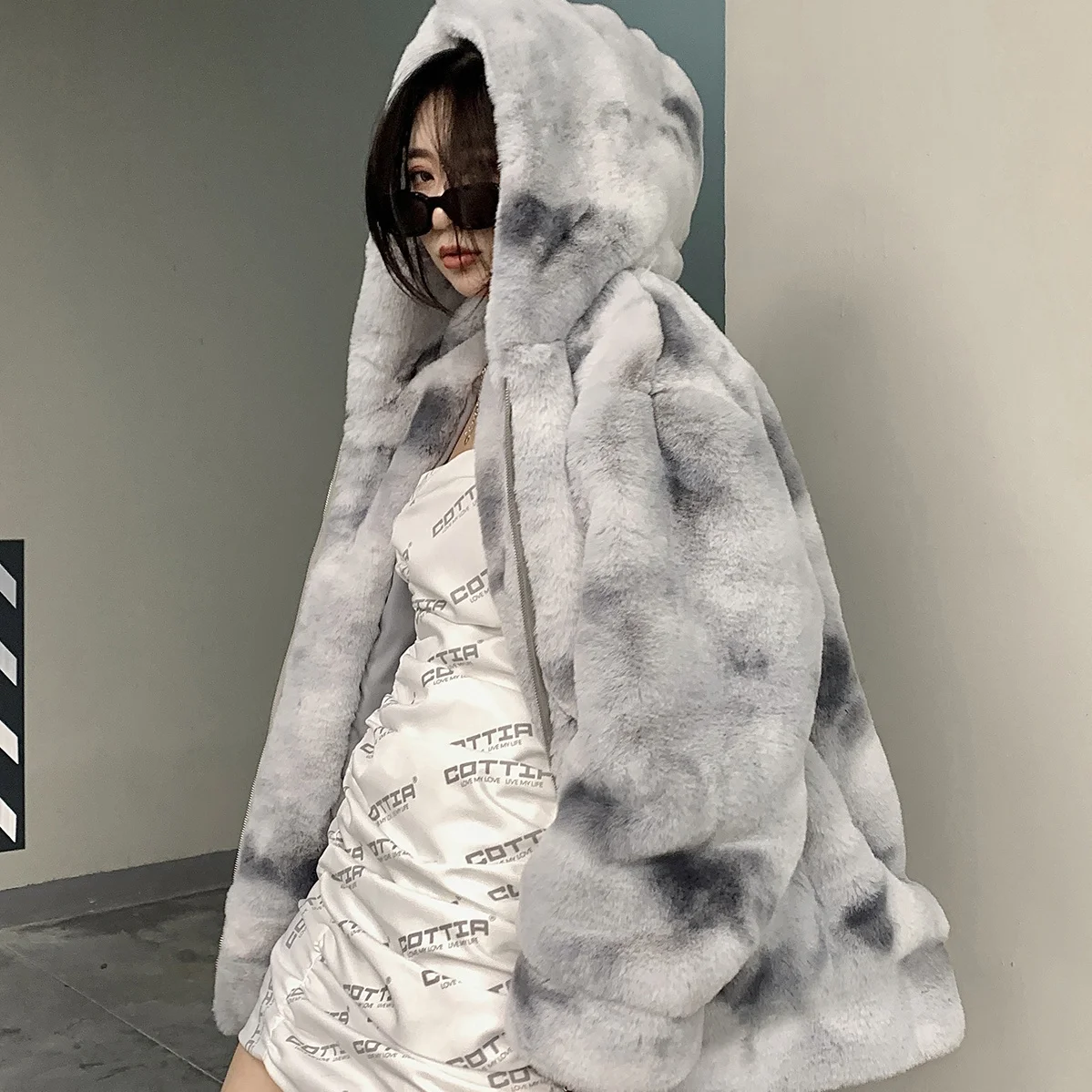 YICIYA Coats Woman Winter 2023 New Female Clothing High Street Jackets Version Loose Imitation Rabbit Fur Plush Hooded Fur Coats
