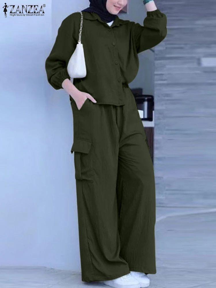 Модный осенний костюм ZANZEA из рубашки и брюк с длинным рукавом женские спортивные