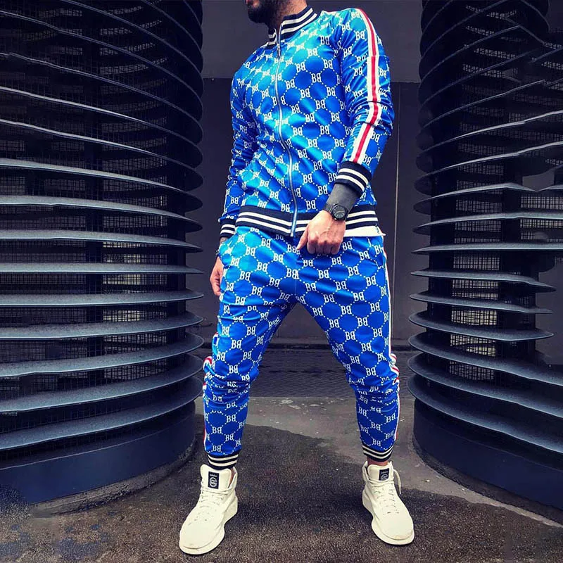 

Sports Bodybuilding 3D Suit Men's Spring and Autumn Jogging Round Neck Plaid Zipper Casual Fashion Suits Streetwear New 2022