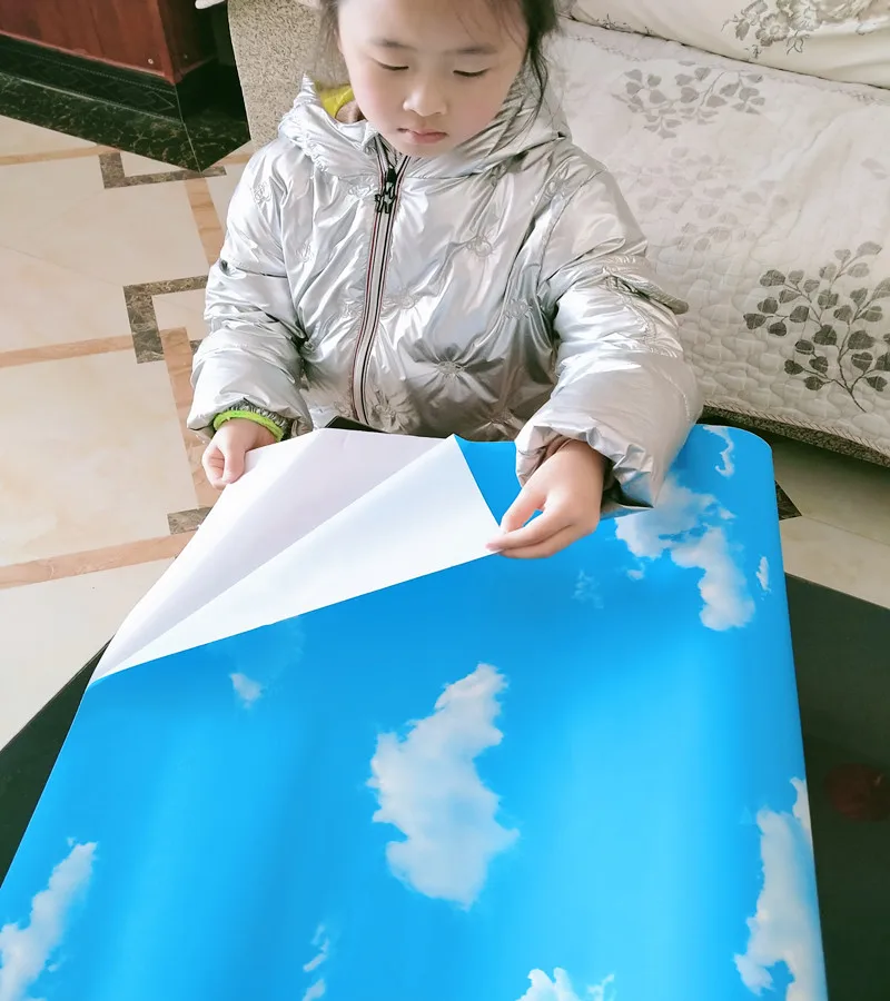 5m 3D Wallpaper Blue Sky And White Clouds PVC Self-adhesive Home Decoration Film Waterproof Sticker Living Room Background Mural |
