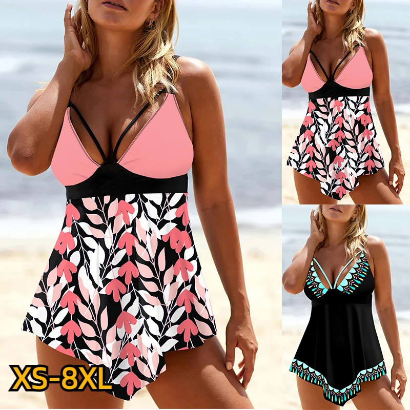 2023 женские Танкини с высокой талией, Летний Новый дизайн, купальники с принтом, купальник, бикини, купальный костюм, комплект из двух предметов, женский пляжный костюм