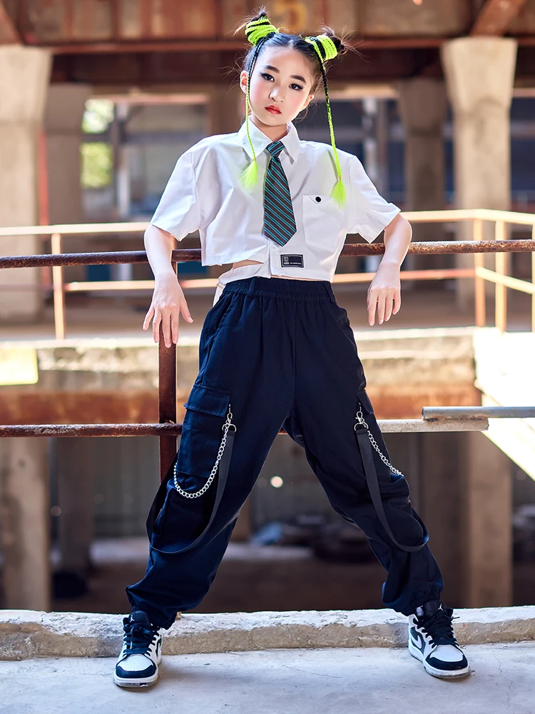

Children Jazz Dance Clothes Girls Cropped Shirt Pants JK Style Hip Hop Costume Summer Concert Stage Performance Outfit BL8207