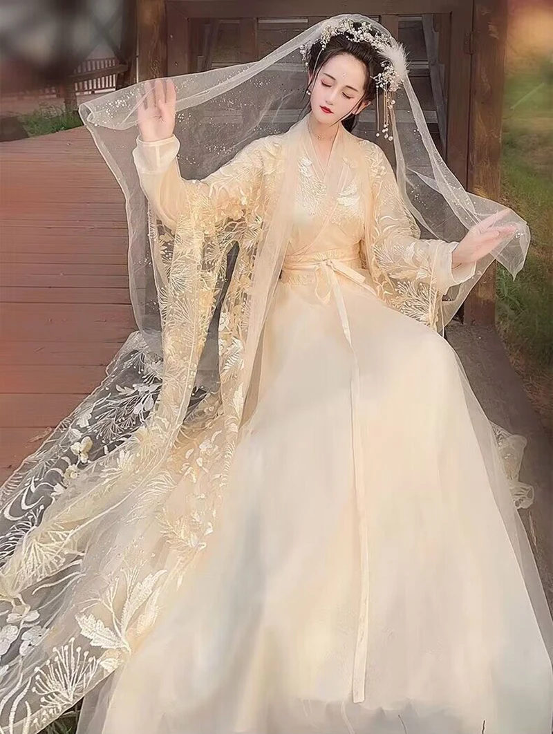 

Женское Оригинальное традиционное платье Hanfu, карнавальное женское платье цвета шампанского, размеры XL