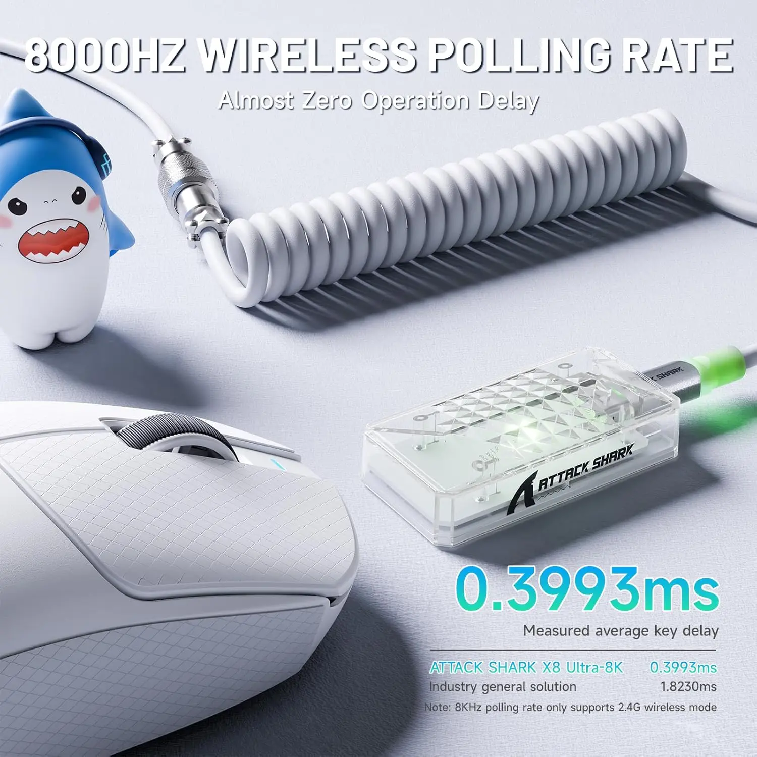 Беспроводная игровая мышь ATTACK SHARK X8SE X8 Ultra с сенсором PAW3950MAX 42000 DPI, оптическим датчиком 8000 Гц Nordic 52840, эргономичная (art.: 3920da71e299a) - 3920da71e299a