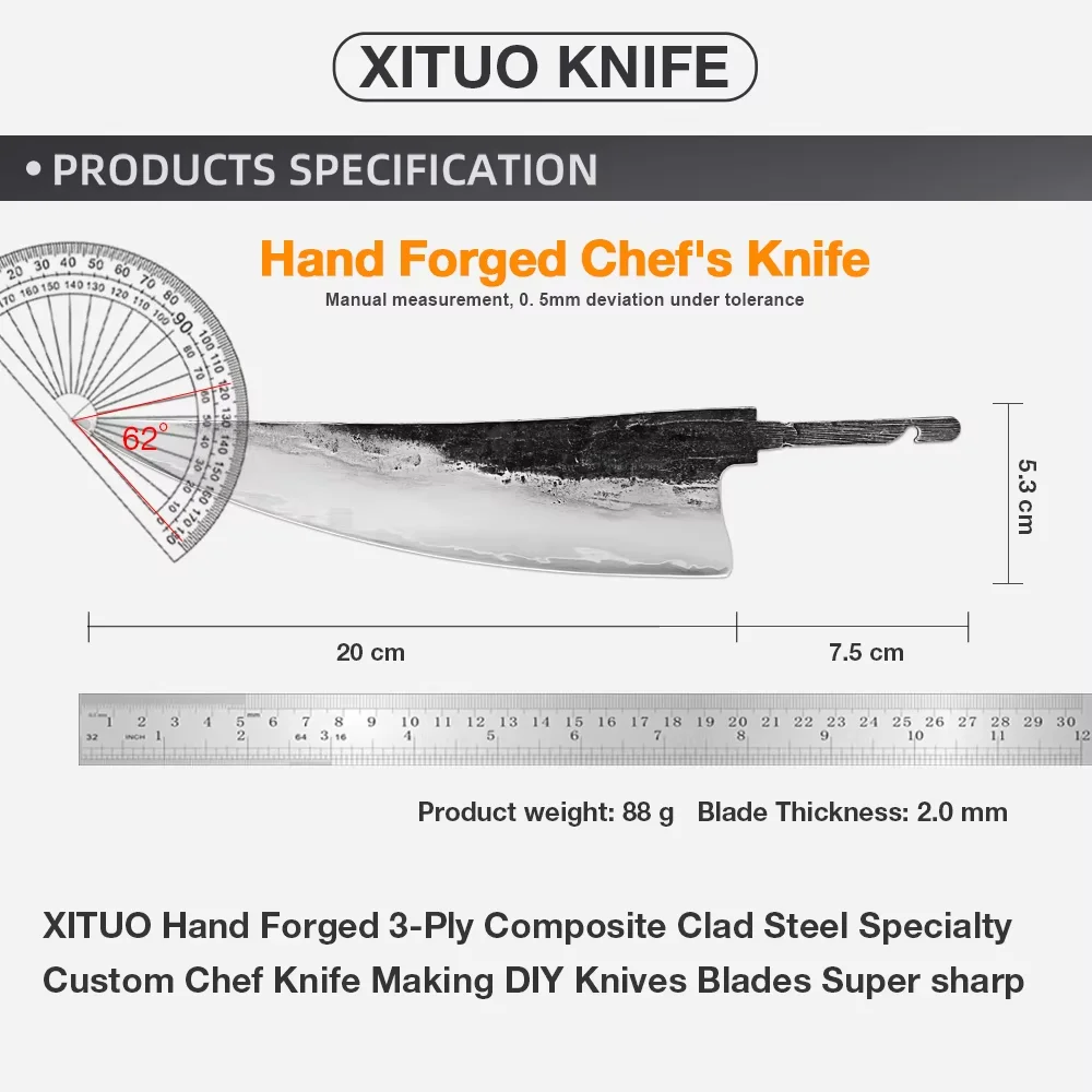 Ручной DIY нож шеф-повара пустое лезвие трехслойная композитная сталь 9CR18 с