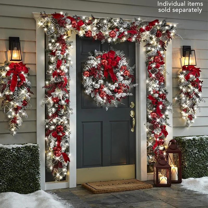 

Christmas Wreath Outdoor Xmas Decorations Signs Home Wreath Garden Office Porch Front Door Hanging Garland 2023 New Year Decor