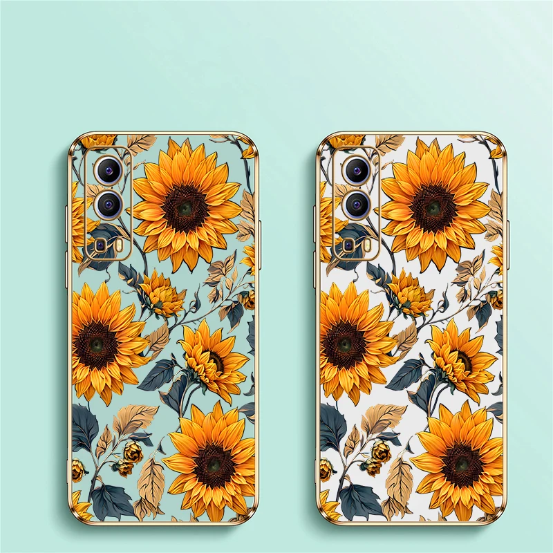 Силиконовый чехол с подсолнухом для Vivo Y100 Y95 Y93 Y91C Y91i Y85A Y81 Y79 Y78 Y77E Y77 Y76S Y75 Y74S Y73 Y72 Y71