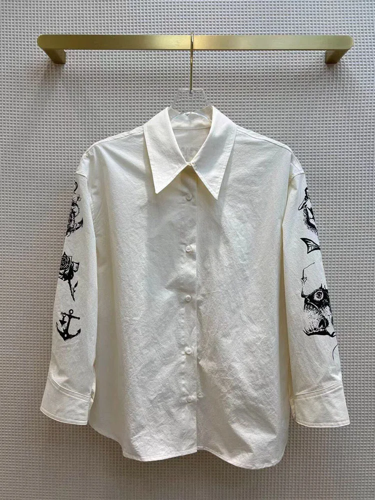 

Leisure Shirts Button Lapel Cardigan Top Lady Mermaid Printting Long Seelve shirt Womens Blouses Vintage Blouse Shirts