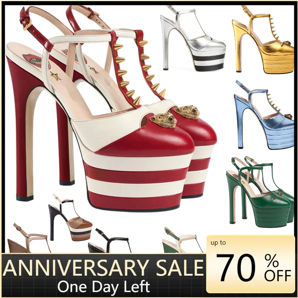 

Women Chunky High Heels T Strap Rivet Sandals Sexy Round Toe Evening Party Shoe Platform Popular Ball Summer Lady Sandals D-SL-2