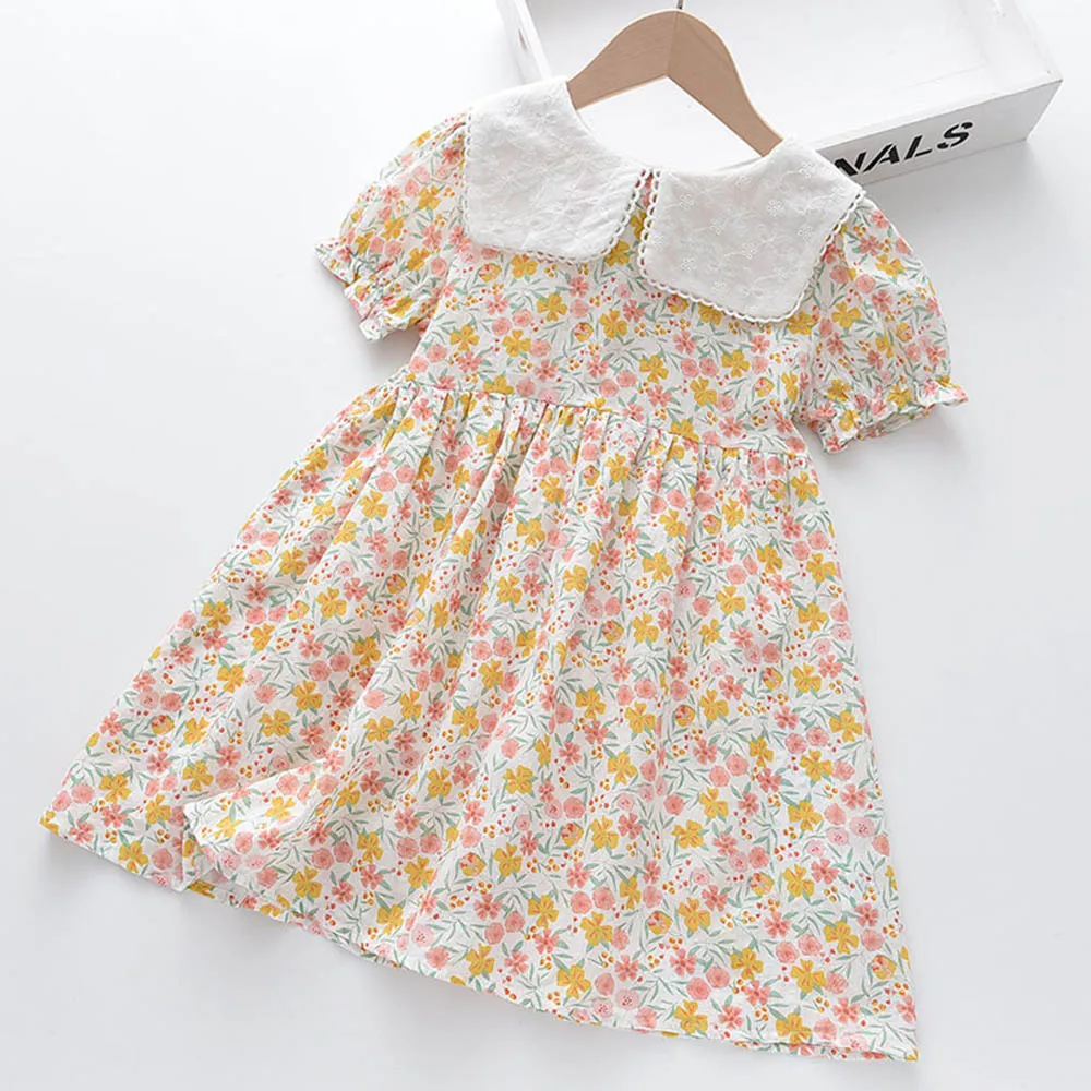 

Fashion Girls Princess Dresses 2022 Summer New Children's Clothing Short Sleeve Floral Girls Dress Sweet Print Baby Costume