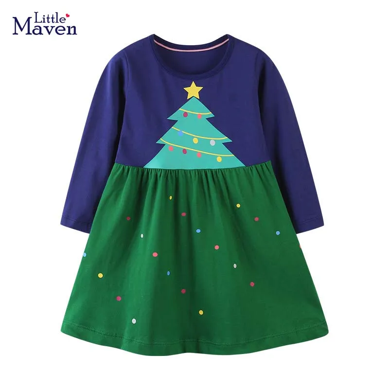 

Платье с длинным рукавом и зеленой ёлкой для девочек 2-7 лет