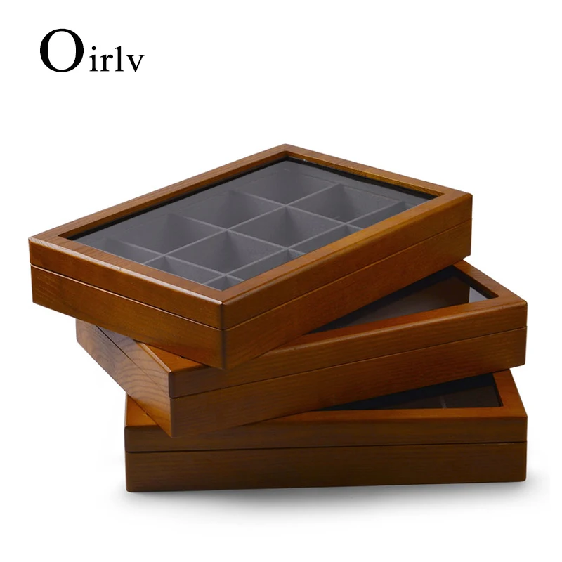 Oirlv Jewelry Display Box Solid Wooden Ring Necklace Bracelet Organizer Case Jewelry Storage Case Earring Display Box