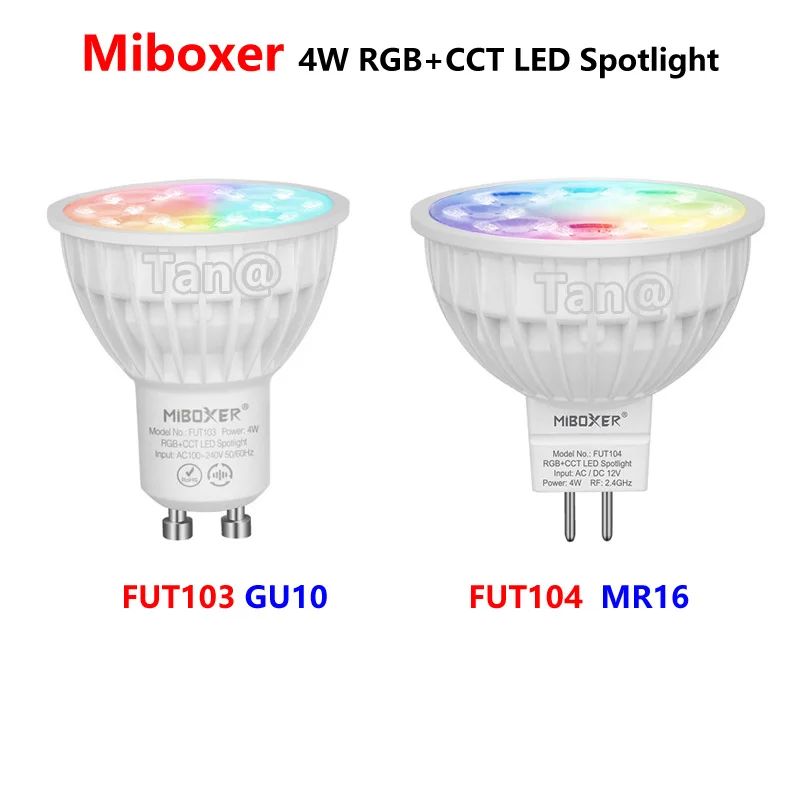 Скидка Светодиодная лампа Miboxer FUT103 GU10 FUT104 MR16 4 Вт RGB CCT, Светодиодный точечный светильник с регулируемой яркостью, потолосветильник лампа для дома ...