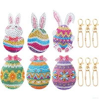 6 pack 5d diamond painting kit keychain easter eggs cute rabbit diy mosaic embroidery diamond painting pendant for kids gift