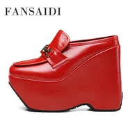 fansaidi summer waterproof slippers fashion womens shoes new elegant blue red white square toe sexy block heels 40 41 42 43