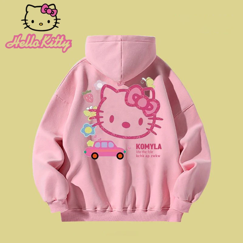 

Оригинальная Толстовка Hello Kitty, женский тонкий розовый свитер Sanrio с мультяшным рисунком Hello Kitty, милая женская одежда