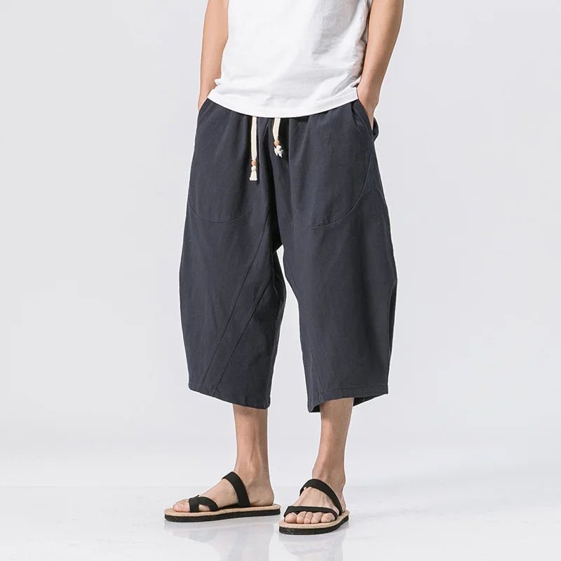 

Trendy Men's Loose Pants Streetwear Men Cotton Cropped Trousers Male Summer Casual Plus Size Pantalones Hombre Sq792