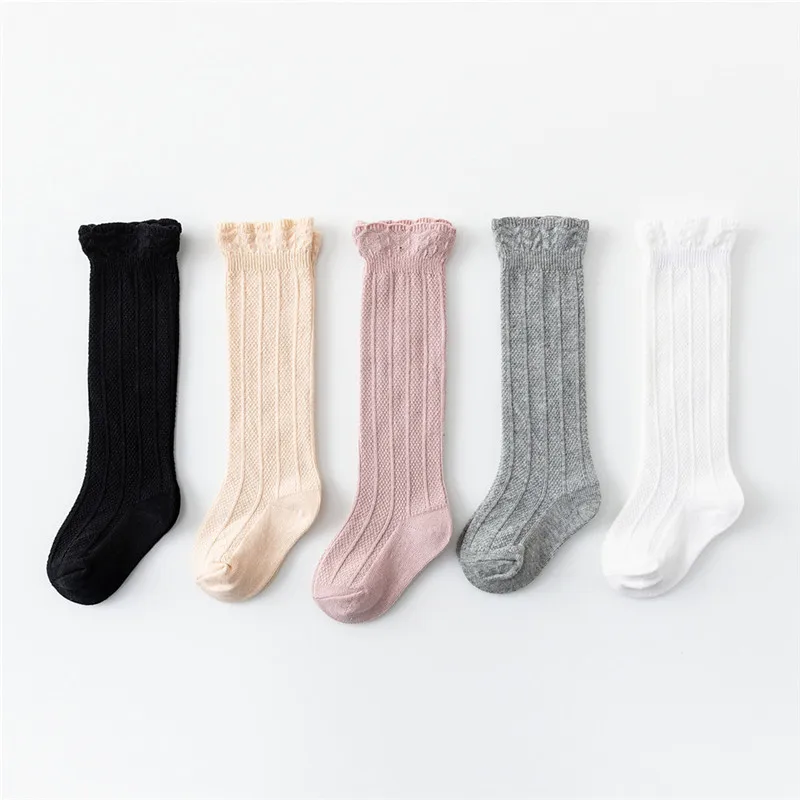 

5 Pairs Combed Cotton Spring And Autumn Newborn Ruffled Baby High Socks Boys And Girls Breathable Socks Lace Stockings