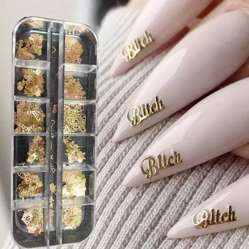 

12 Grids Metal Nail Art Glitter Sequins Gold Nail Sequins Butterfly Flakes Jewelry Studs 3D Nail Rhinestones Decoration Manicure