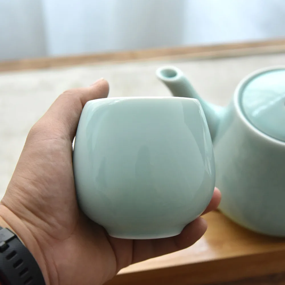 

Chinese Teacup Flat Cup 6.7oz Coffee Mug Ceramic Cup of Tea Handmade Celadons Porcelain Drinkware Japan Style Glaze Pottery