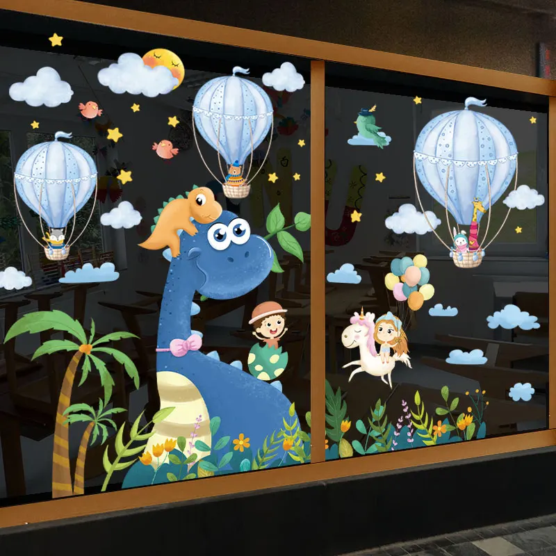 

[SHIJUEHEZI] Cartoon Dinosaur Animals Wall Stickers DIY Hot Air Balloons Mural Decals for Kids Rooms Baby Bedroom Decoration