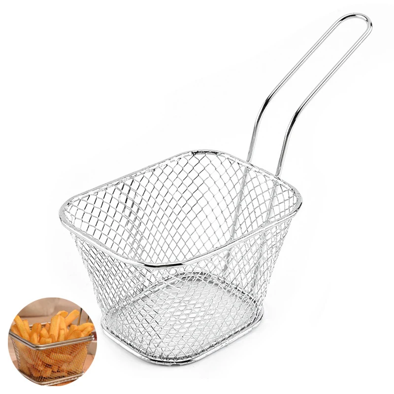 

Mini Stainless Steel Chips Deep Fry Baskets Food Presentation Strainer Potato Chef Colander Tool Frying French Fries Basket