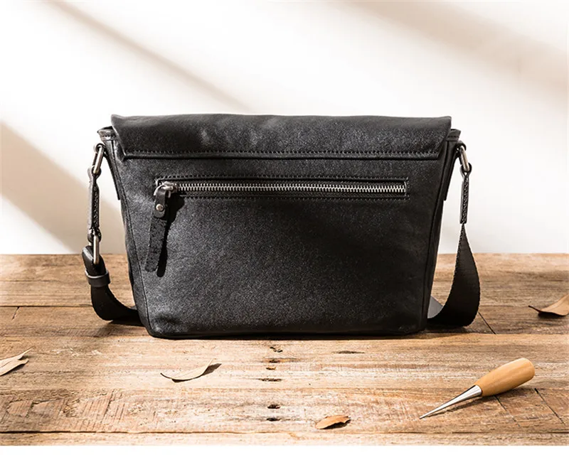 Outdoor daily genuine leather men's black messenger bags casual luxury high-quality first layer cowhide teens shoulder bag