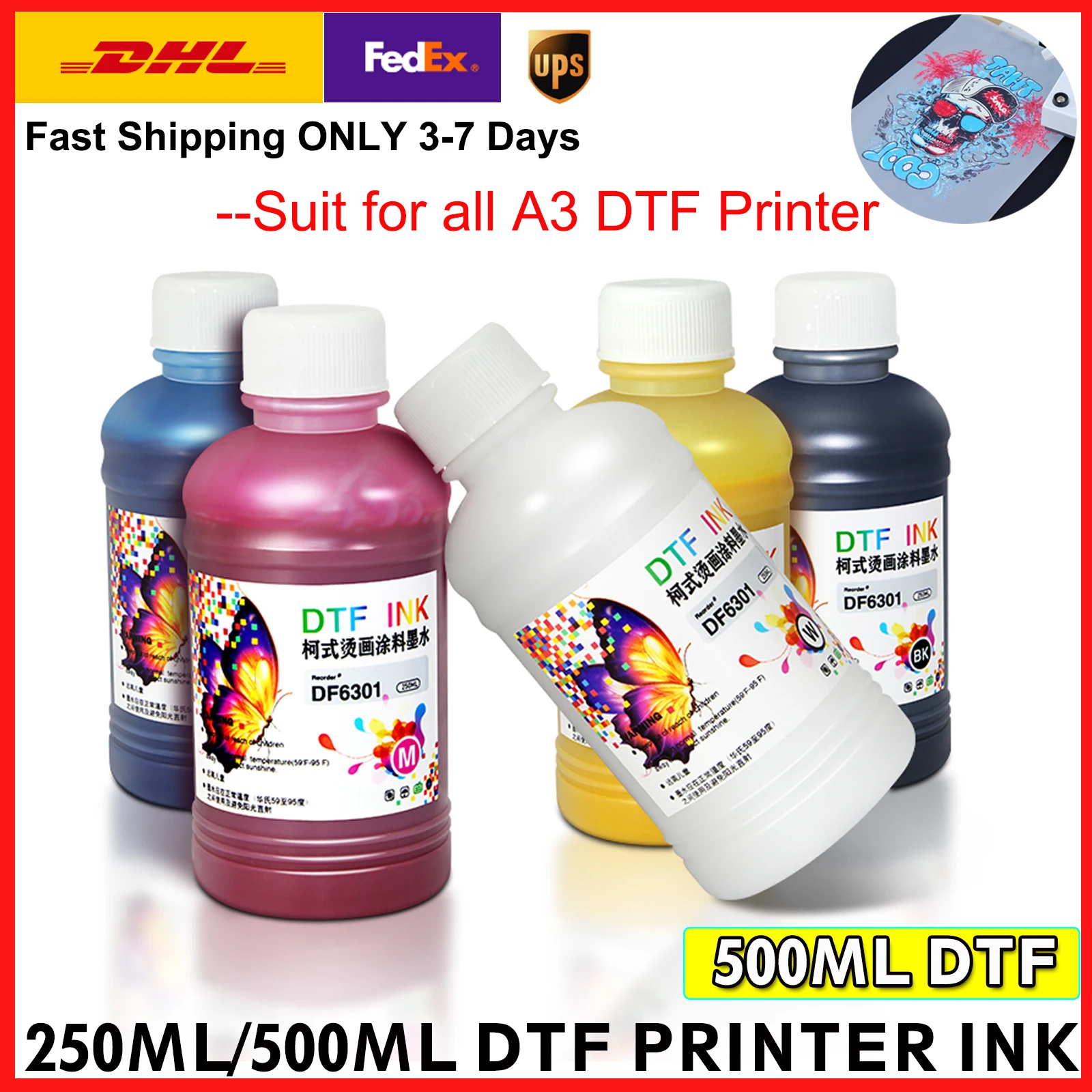 Чернила DTF 500 мл чернила для принтера 1390 L1800 теплопередающая пленка 250 ПЭТ 5x250 CMYKW
