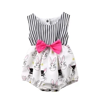 0 24m newborn baby girls cute cartoon print bunny rabbit romper toddler infant striped bodysuit outfits clothing